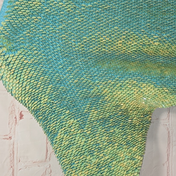 Teal/Lime Green Razzle Dazzle Sequin Blouse Size M - Picture 3 of 14